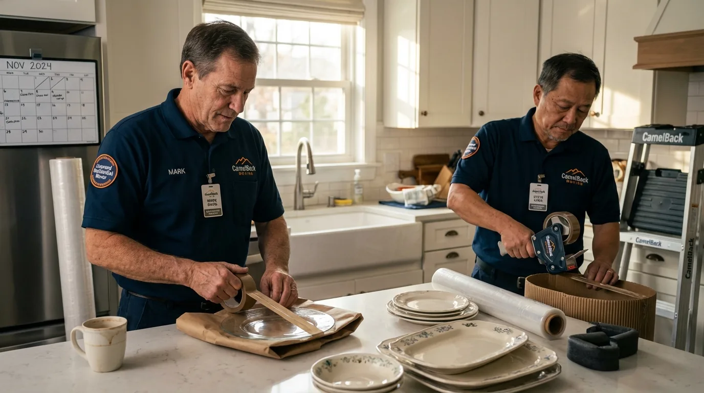 Professional crew packing kitchen dishware in Crestwood, KY